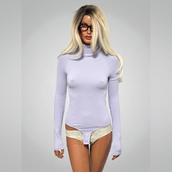 Free People Intimately Mock Neck Turtleneck Bodysuit Purple Medium M/L - Picture 1 of 6